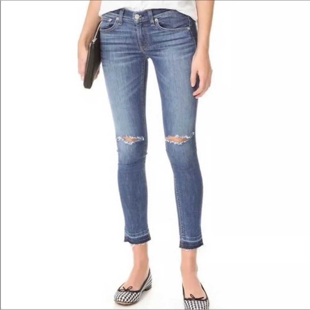 Rag & Bone Women’s size 24 D Hole Distressed Raw Hem Capri Stretch Jeans